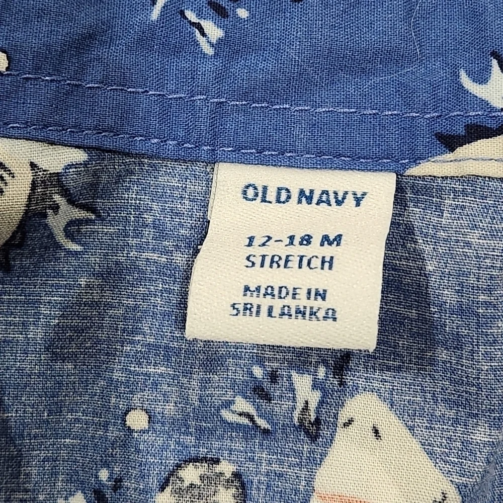 Old Navy Toddler Ping Pong Shark Button Down Short Sleeve Shirt Size 12/18M